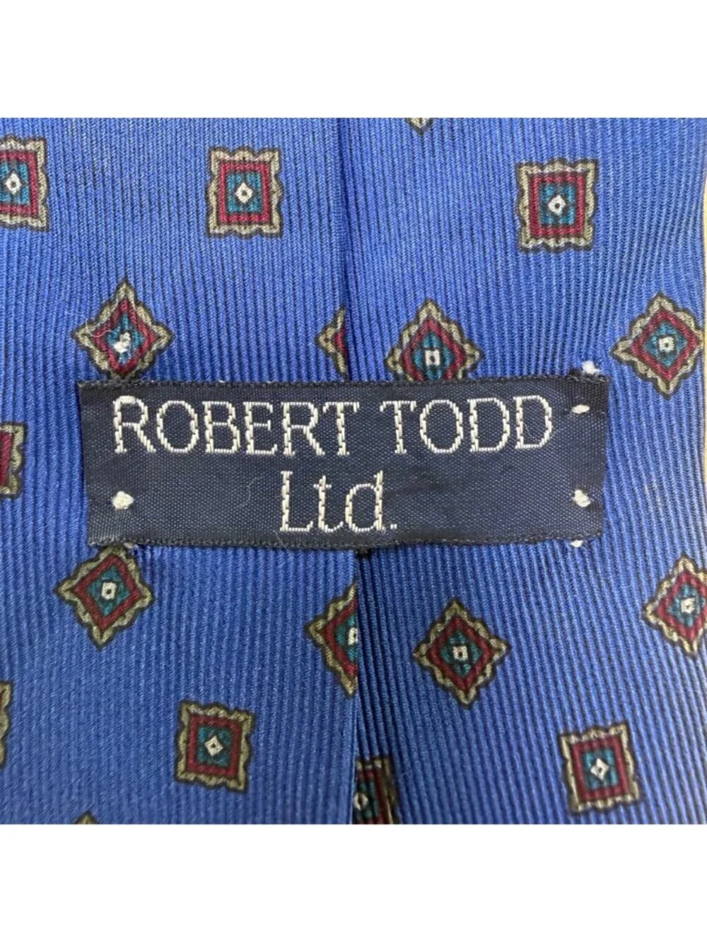 Robert Todd Ltd Mens Blue Silk Geometric Pattern Tie Classic Necktie